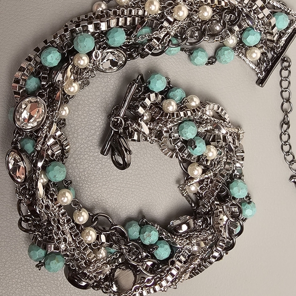 [Chloe + Isabel] Turquoise + Chain Torsade  Multi Media Statement Necklace - Picture 6 of 16